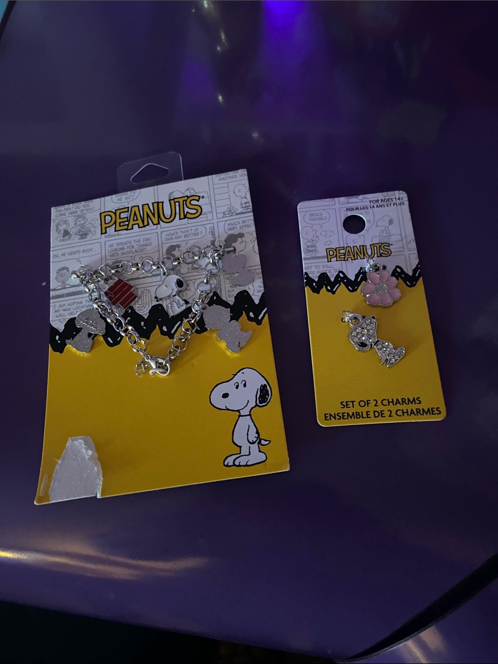 Peanuts Silver Charm Set with Pink Flower and Snoopy Charms